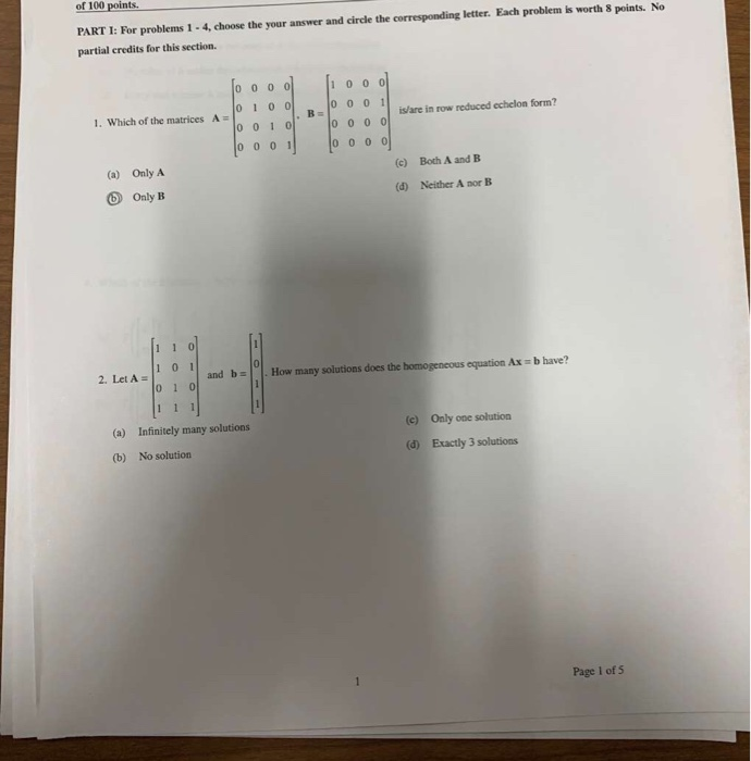 Solved PART 1: For Problems 1 - 4, Choose The Your Answer | Chegg.com