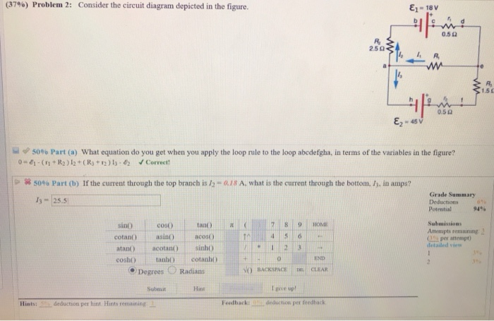 Solved (37%) Problem 2: Consider the circuit diagram | Chegg.com
