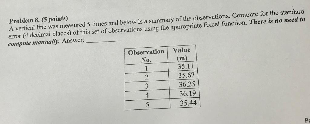 Solved Problem 8. (5 points) A vertical line was measured 5 | Chegg.com