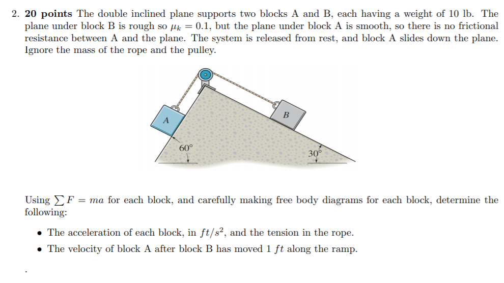 Solved 2. 20 points The double inclined plane supports two
