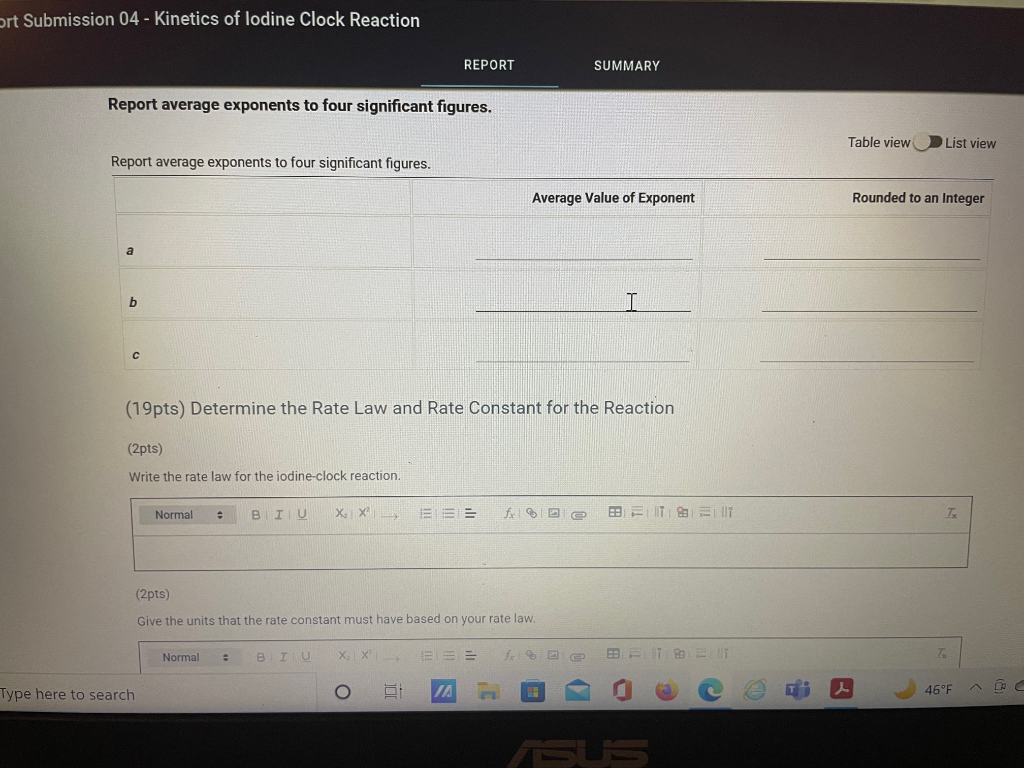 Solved Data and Report Submission 04 - Kinetics of lodine | Chegg.com