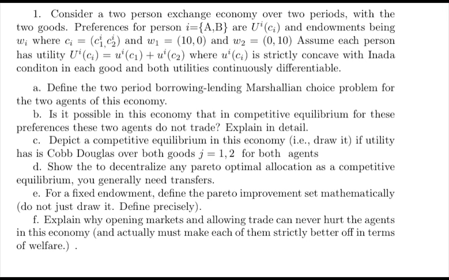 Solved 1. Consider A Two Person Exchange Economy Over Two | Chegg.com