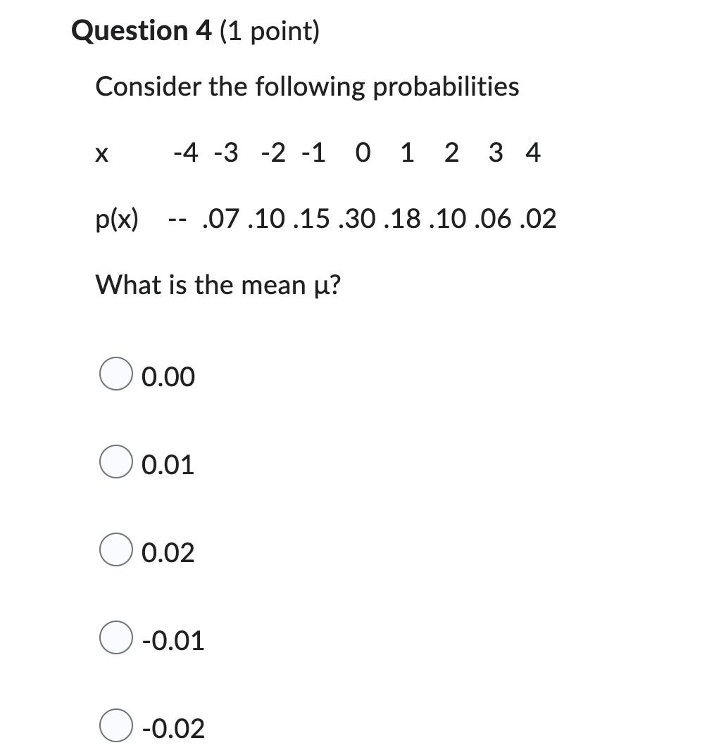 Solved Question 4 (1 Point) Consider The Following | Chegg.com