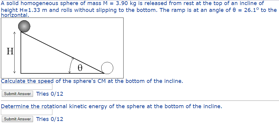 Solved A solid homogeneous sphere of mass M = 3.90 kg is | Chegg.com