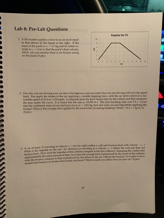 Solved Lab 8 PreLab Questions Impulse for P1 1. A lab