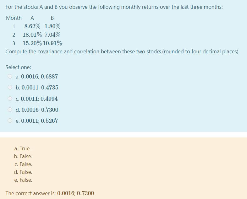 Solved 1 For The Stocks A And B You Observe The Following | Chegg.com