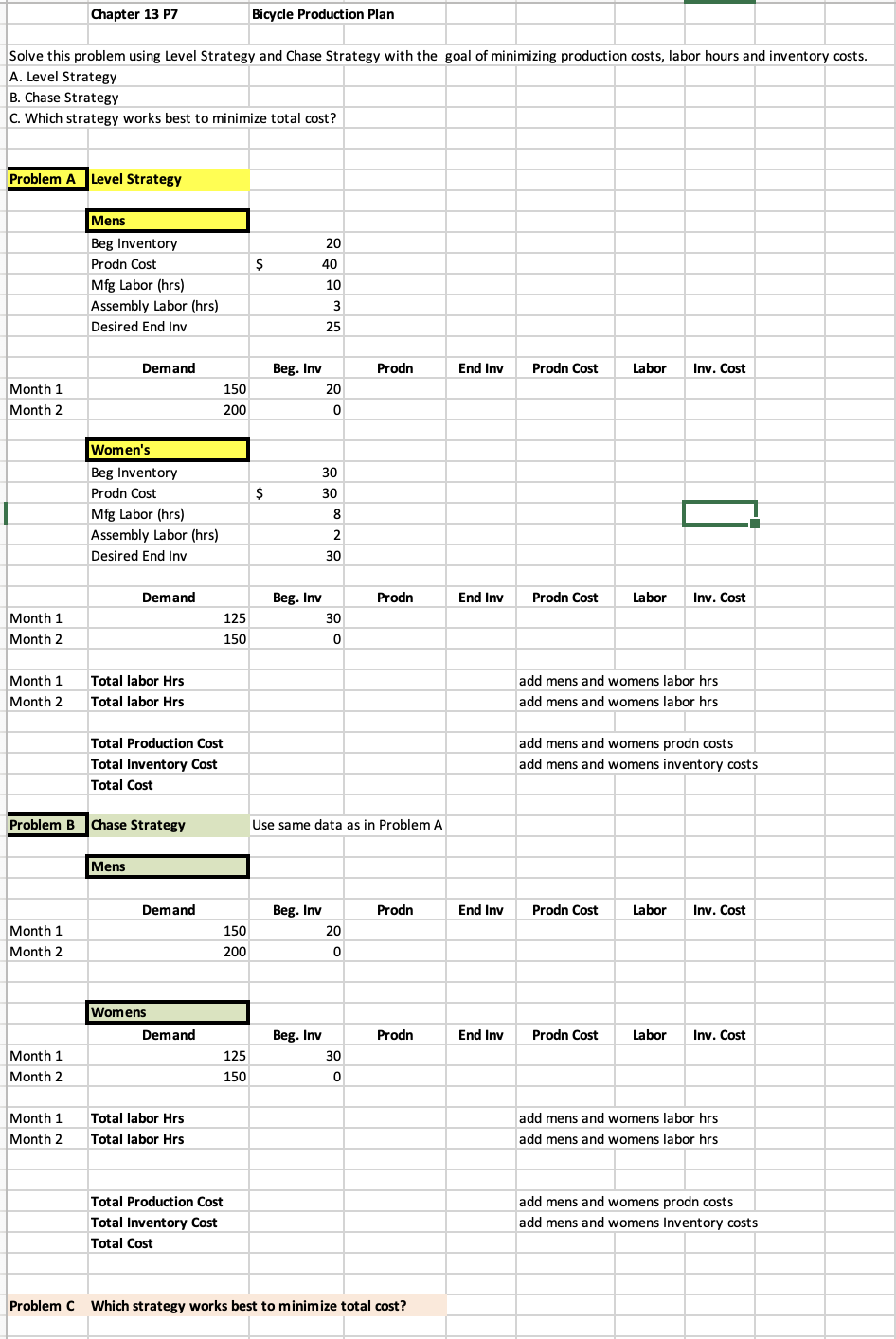 Chapter 13 P7 Bicycle Production Plan Solve this | Chegg.com