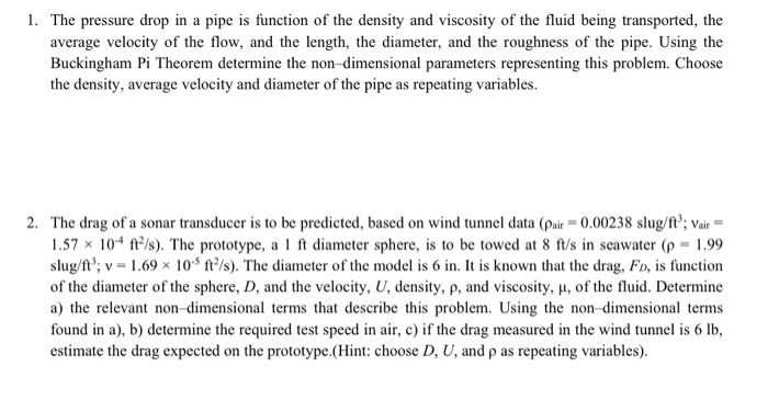 Solved 1. The pressure drop in a pipe is function of the | Chegg.com