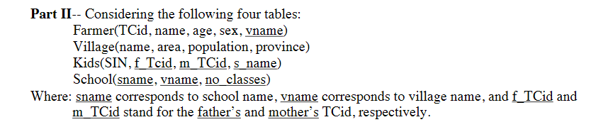 Solved Part II-- Considering the following four tables: | Chegg.com