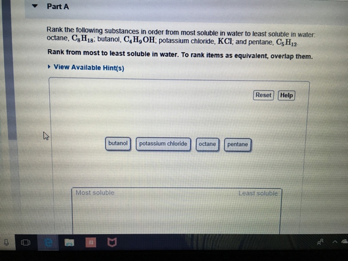 Solved Part A Rank the following substances in order from