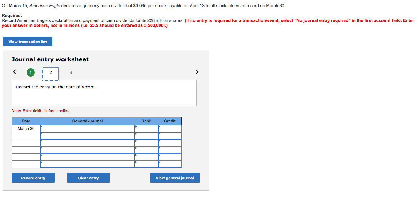 Solved On March 15, American Eagle Declares A Quarterly Cash | Chegg.com