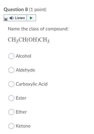 Solved Name the class of compound: H3C CH3 Alcohol Aldehyde | Chegg.com