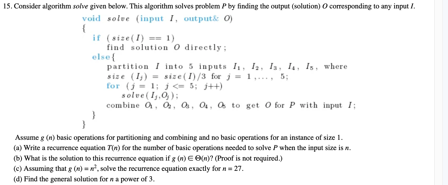 Solved Question D please D) Assume that n is a power of 3 | Chegg.com