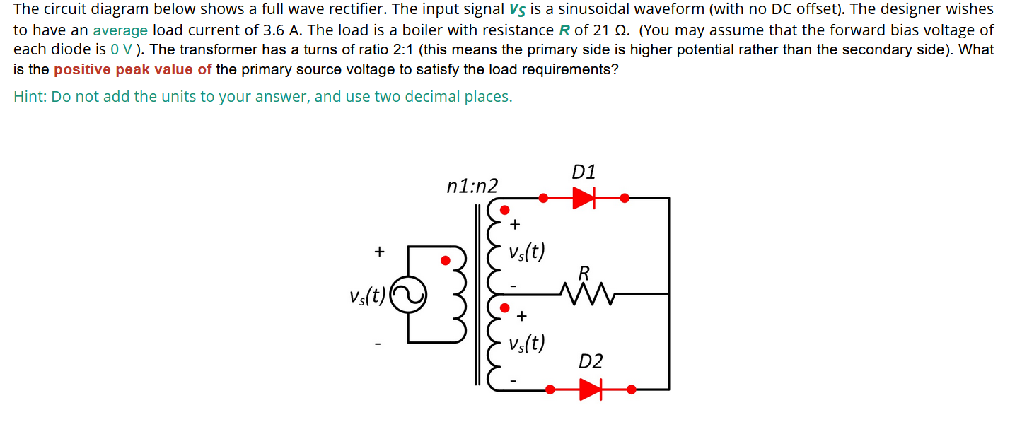 Solved The circuit diagram below shows a full wave | Chegg.com