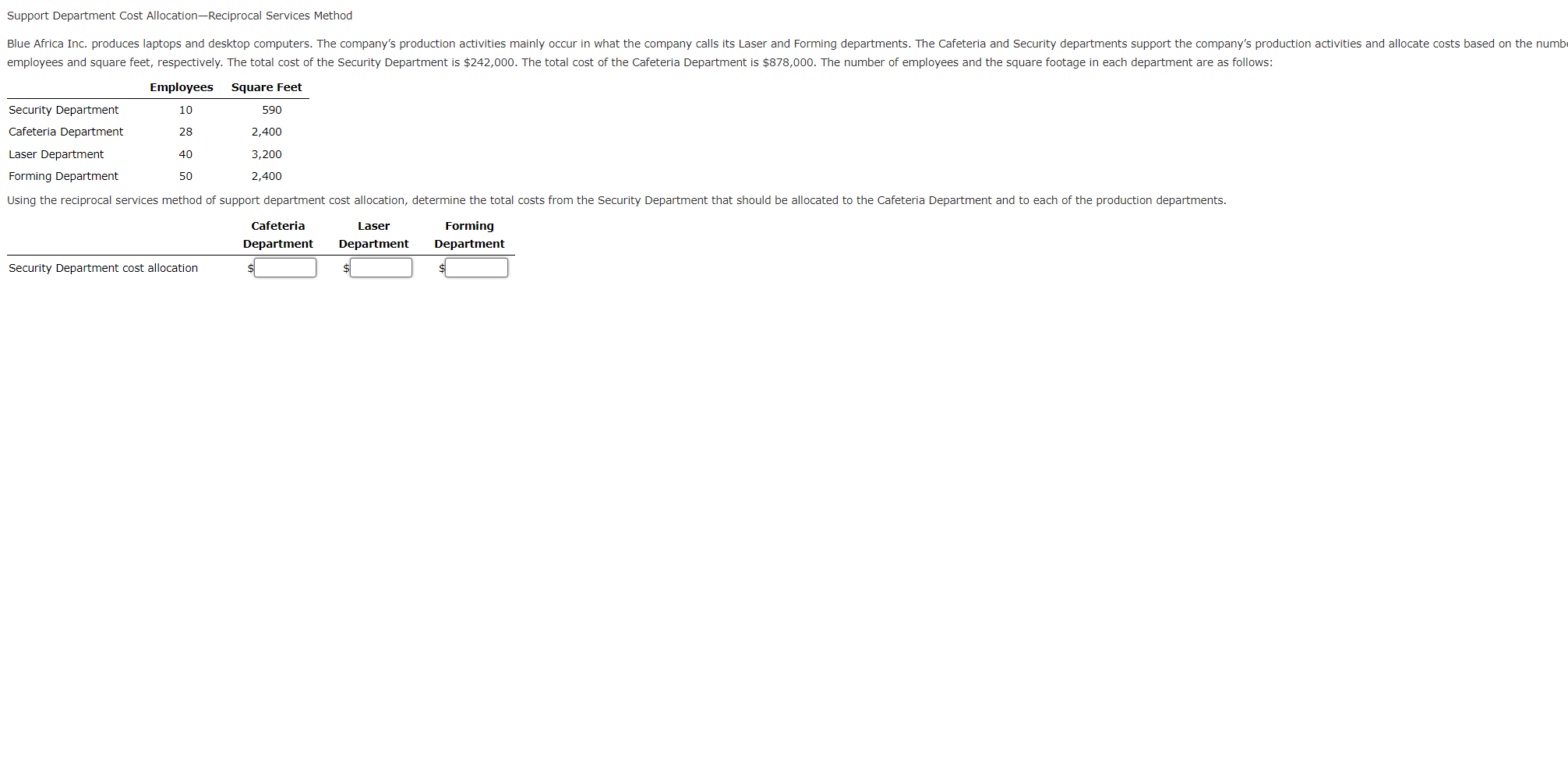 Solved Support Department Cost Allocation—Reciprocal | Chegg.com