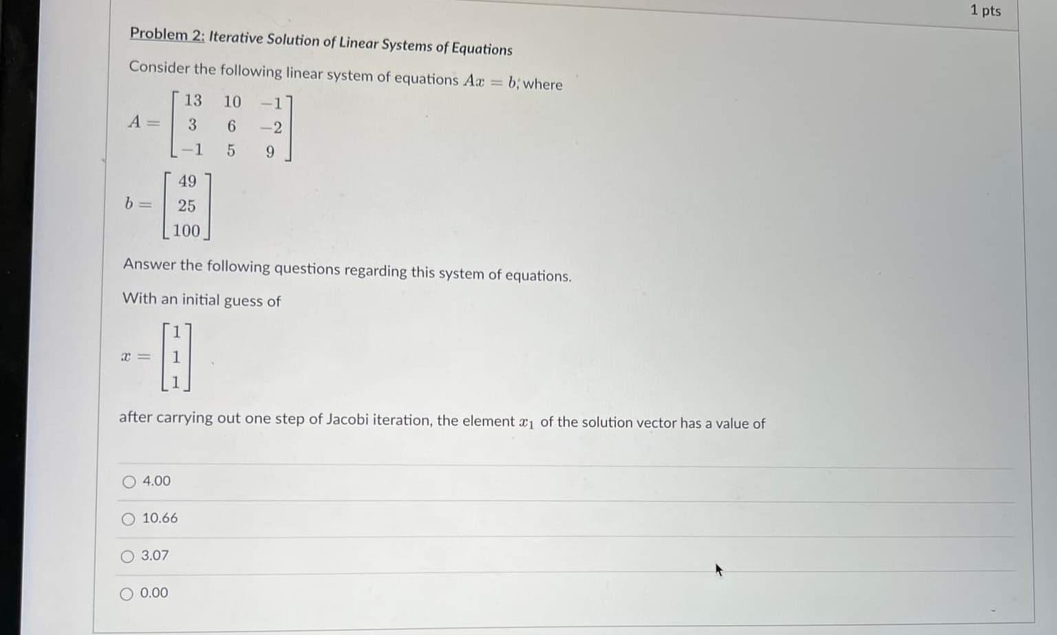 Solved 1 Pts Problem 2: Iterative Solution Of Linear Systems | Chegg.com