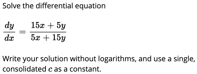 Solved Solve the differential equation dy də 15x + 5y 5х + | Chegg.com