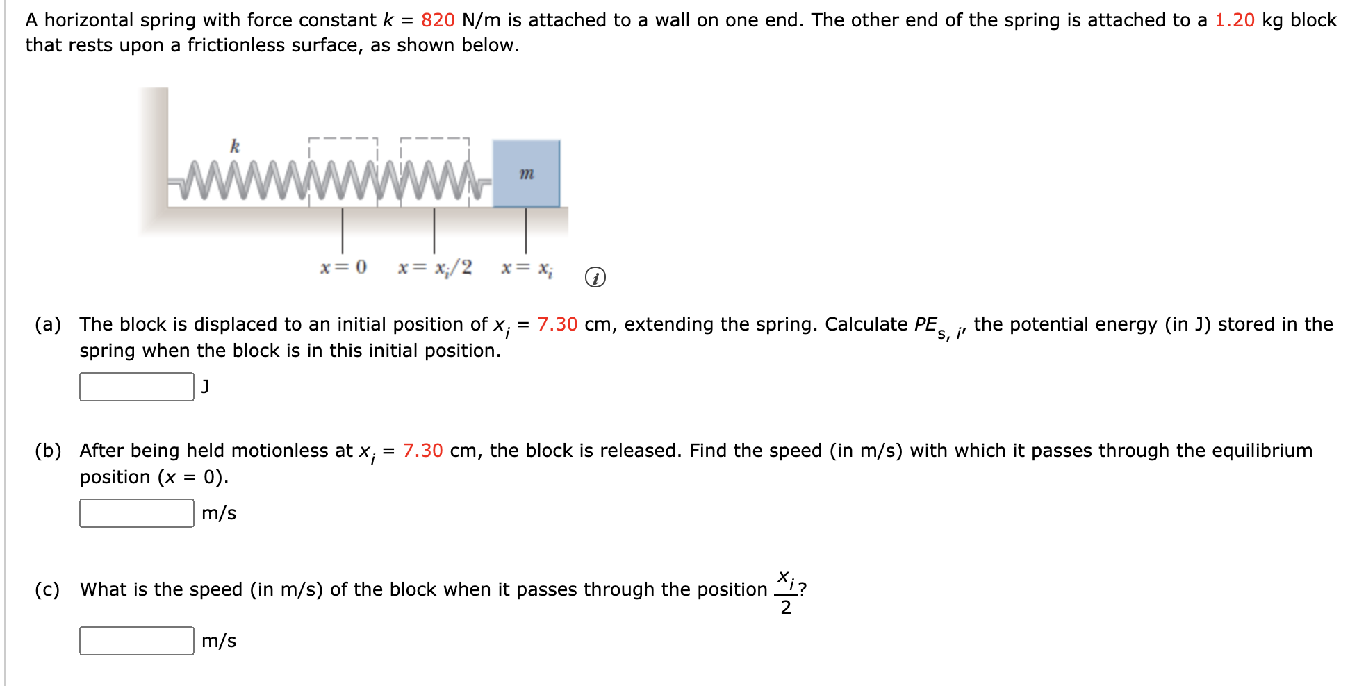 Solved A horizontal spring with force constant k = 820 N/m | Chegg.com