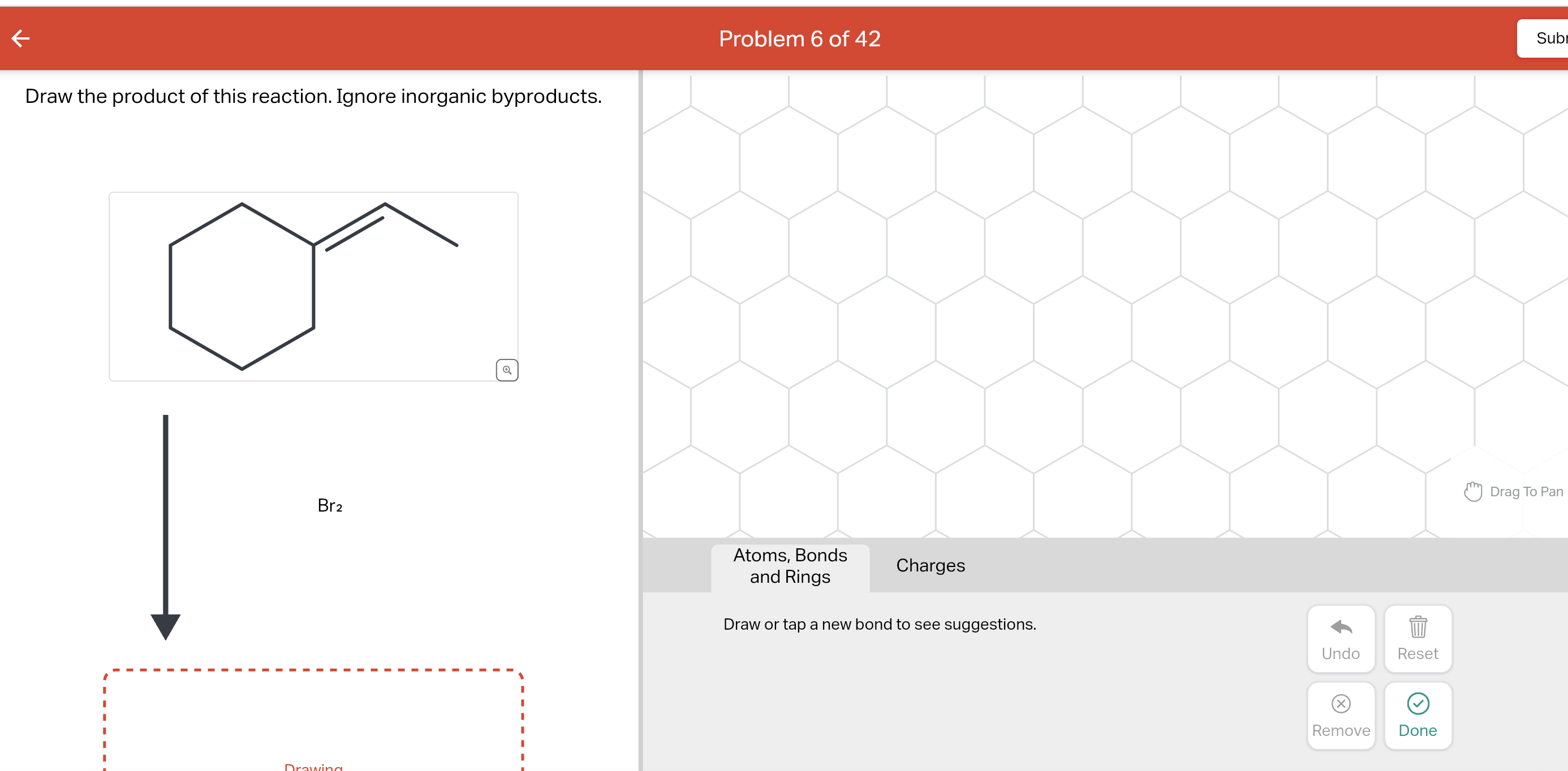 Solved Problem 6 of 42 Draw the product of this reaction. | Chegg.com