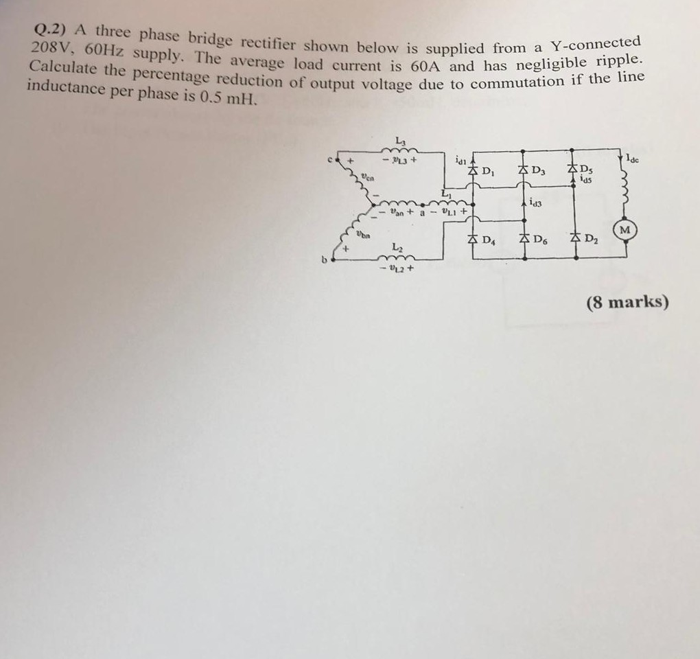Solved Q.2) A three phase bridge rectifier shown below is | Chegg.com