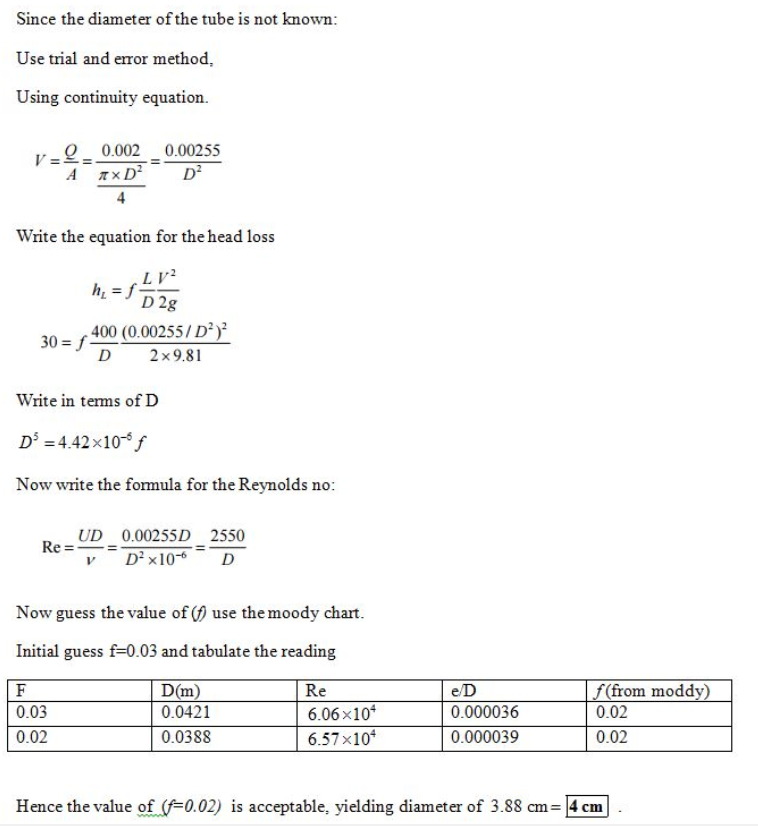Solved COMPUTE IN MATLAB THE GIVEN UNKNOWN DIAMETER Drawn