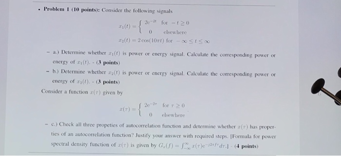 Solved Problem 1 10 points): Consider the following signals | Chegg.com