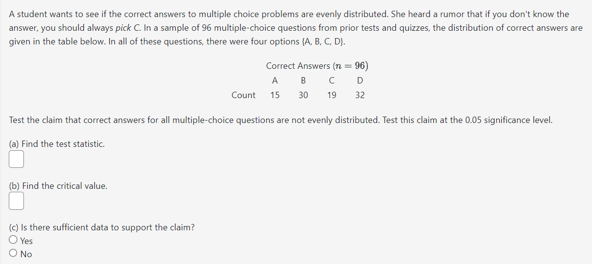 Solved A student wants to see if the correct answers to | Chegg.com