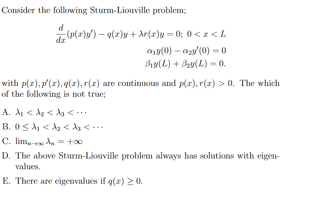 Consider the following Sturm-Liouville problem; | Chegg.com