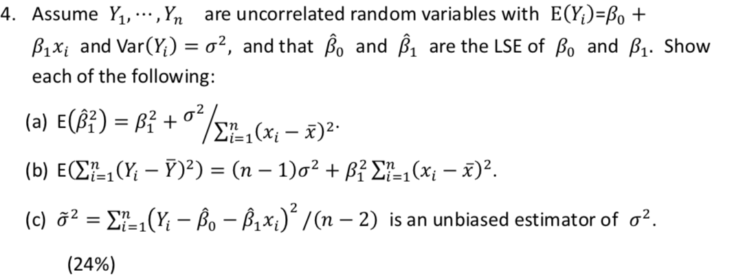 4 Assume Y1 Yn Are Uncorrelated Random Variab Chegg Com