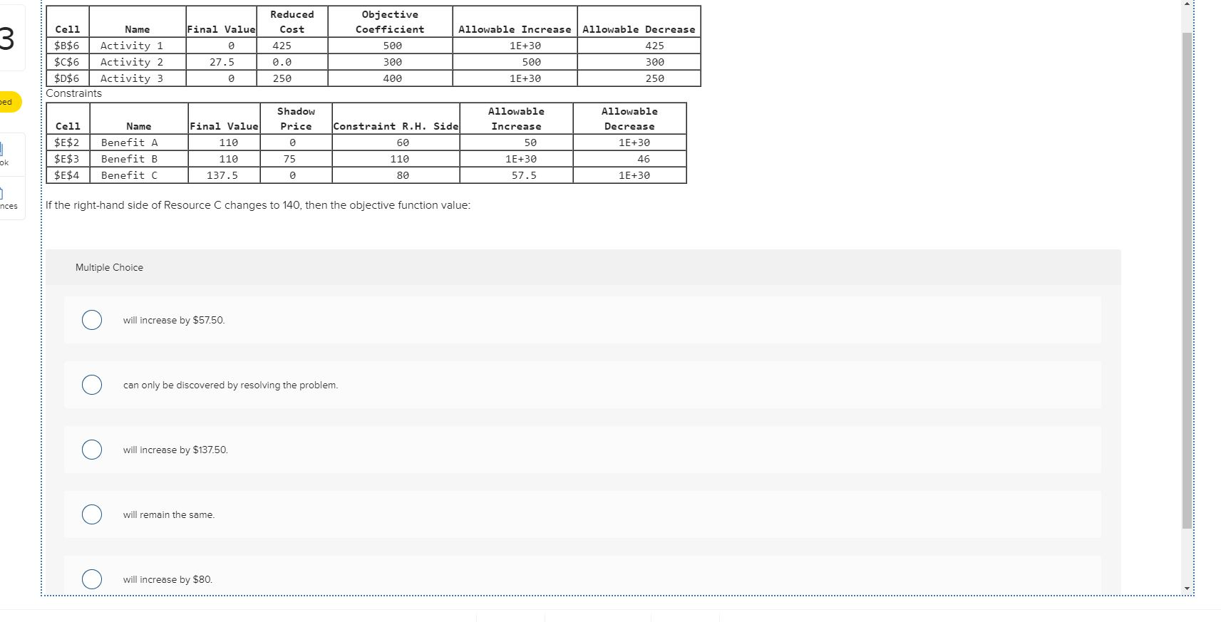 solved q11. explain the allowable increase and... Solved Reduced Cost Final Value Allowable Increase 00 | Chegg.com
