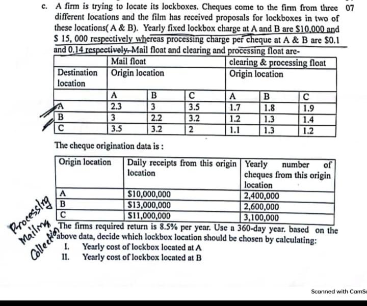 c. A firm is trying to locate its lockboxes. Cheques | Chegg.com