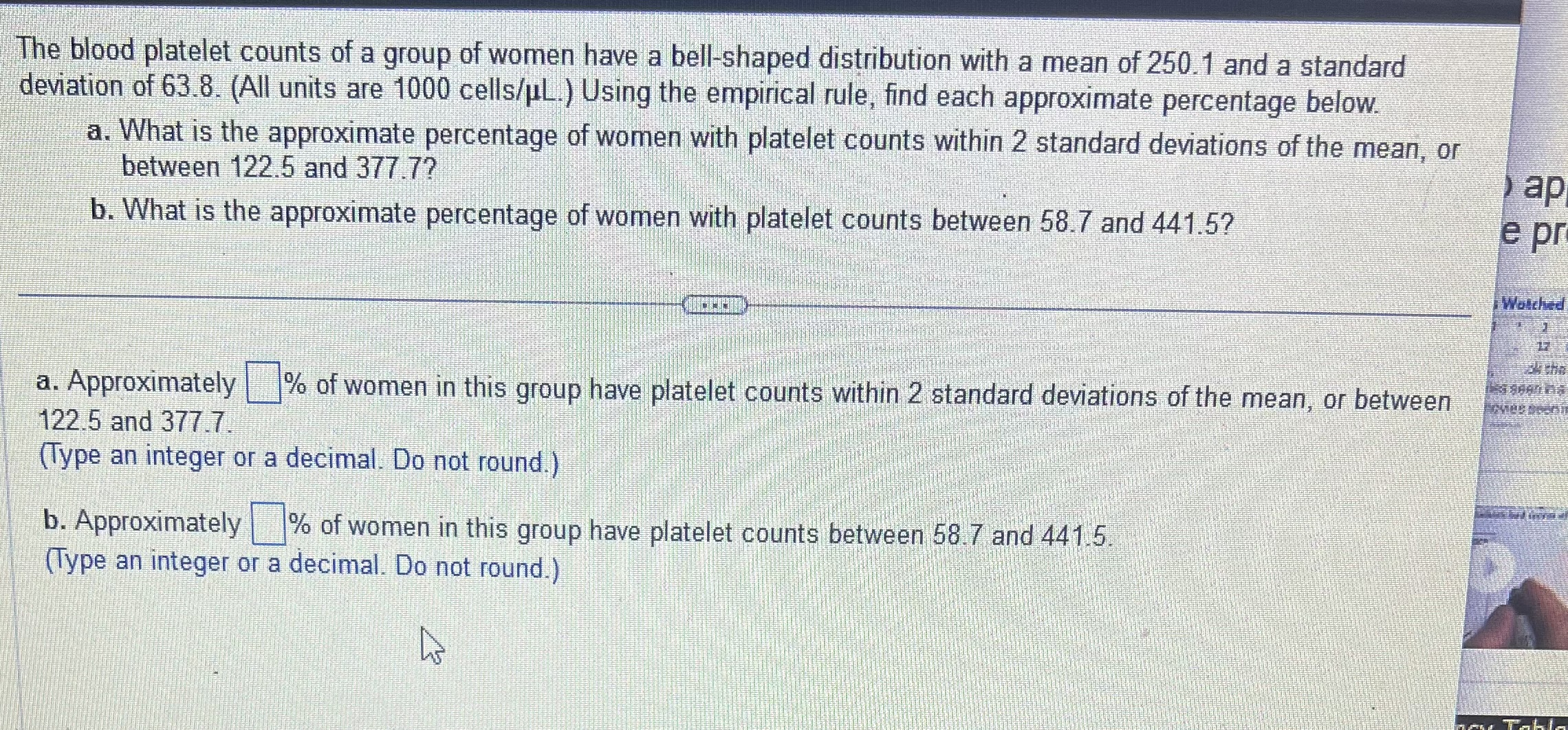 Solved The blood platelet counts of a group of women have a | Chegg.com