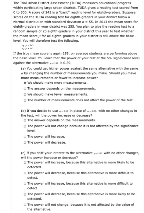 Solved The Trial Urban District Assessment (TUDA) measures | Chegg.com