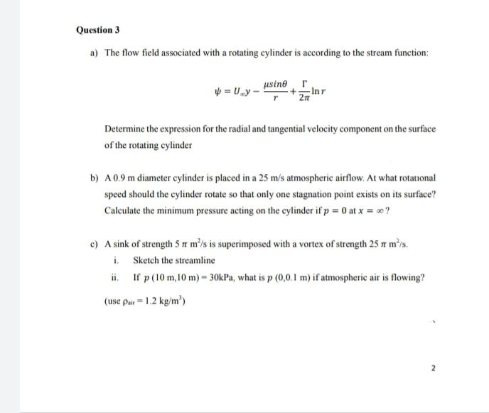 Solved a) The flow field associated with a rotating cylinder | Chegg.com