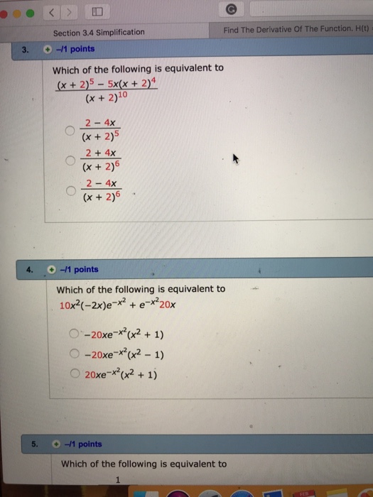Solved Section 3.4 Simplification Find The Derivative Of The | Chegg.com