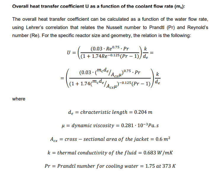 Overall heat transfer coefficient U as a function of | Chegg.com