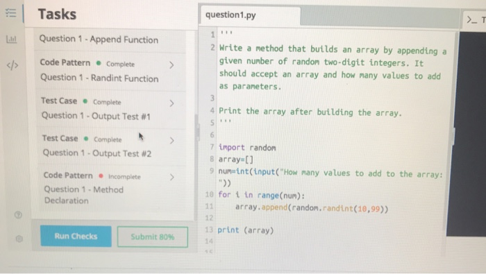 Solved Tasks t Question 1-Append Function Code Pattern | Chegg.com