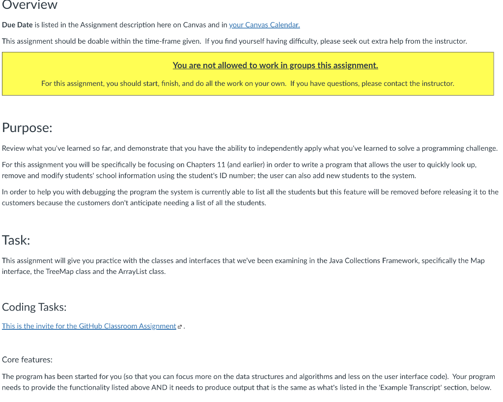 Solved Overview Due Date is listed in the Assignment | Chegg.com