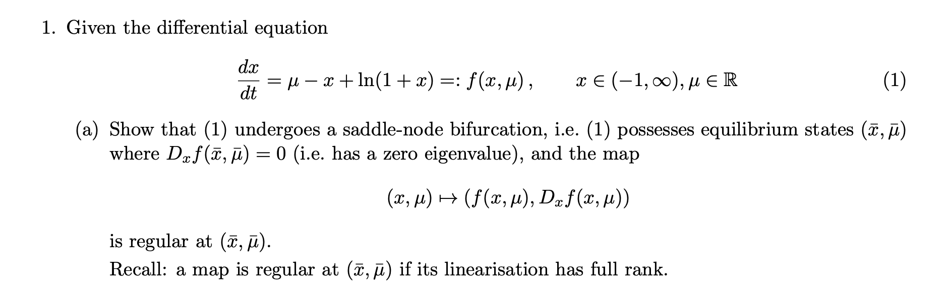 Solved 1. Given the differential equation dx dt = H — x + | Chegg.com