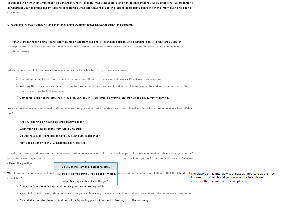 Solved 2. Preparing for an Interview Interview practices and | Chegg.com