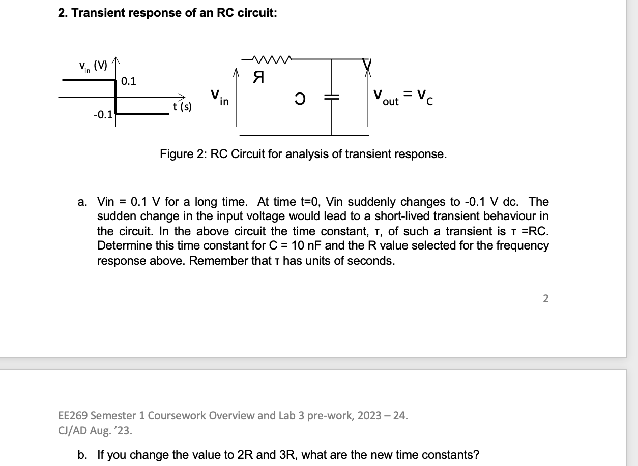 Solved 2. Transient Response Of An RC Circuit: Figure 2: RC | Chegg.com