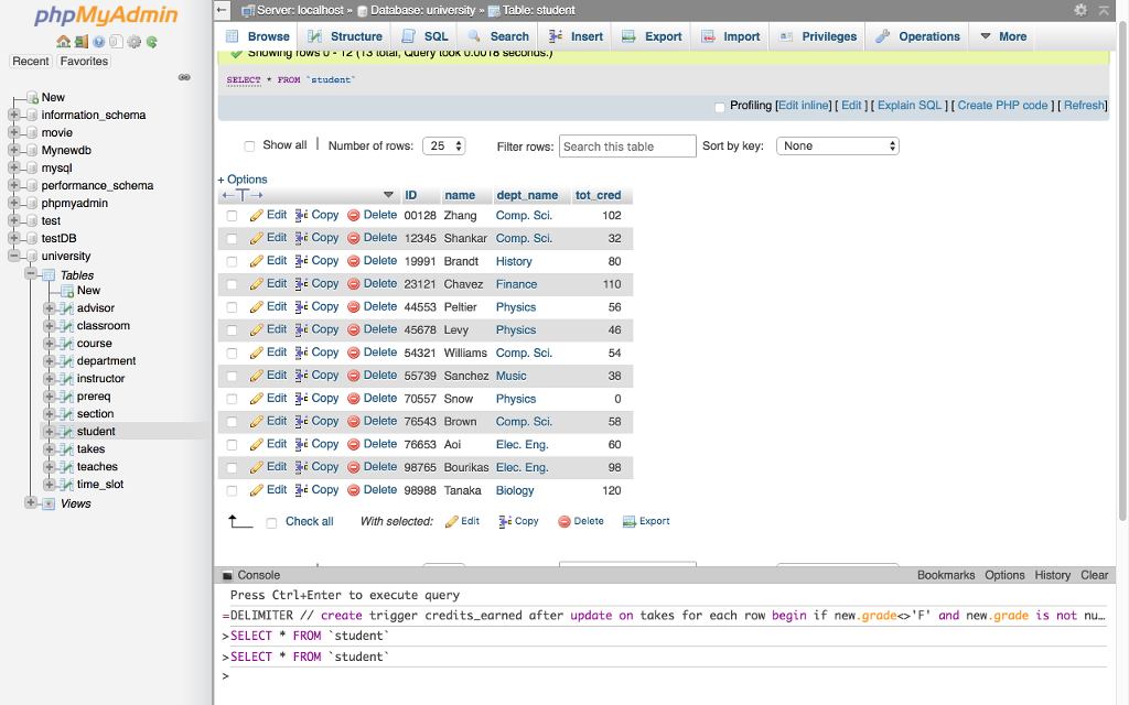 5. Execute the following query in your university | Chegg.com
