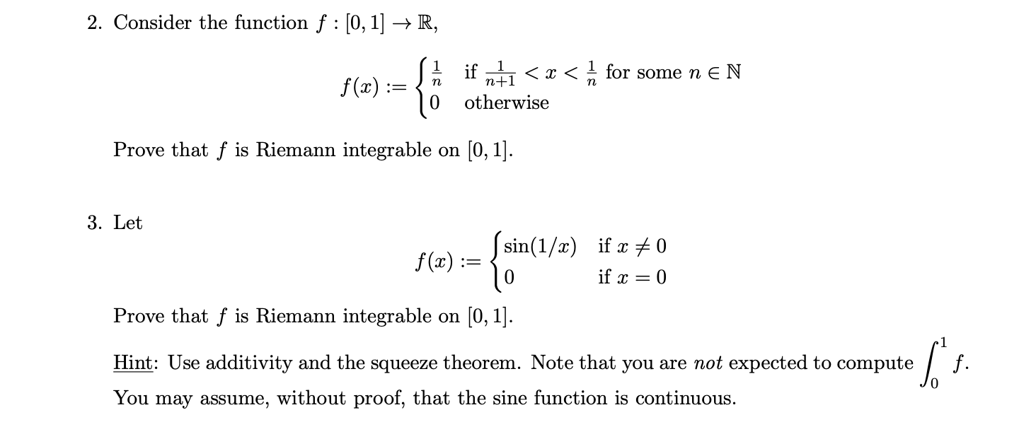 Solved 2. Consider the function f : [0, 1] → R, 1 n f(x) := | Chegg.com
