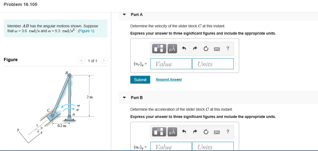 Solved Problem 16.105 Part A Member AB has the angular | Chegg.com