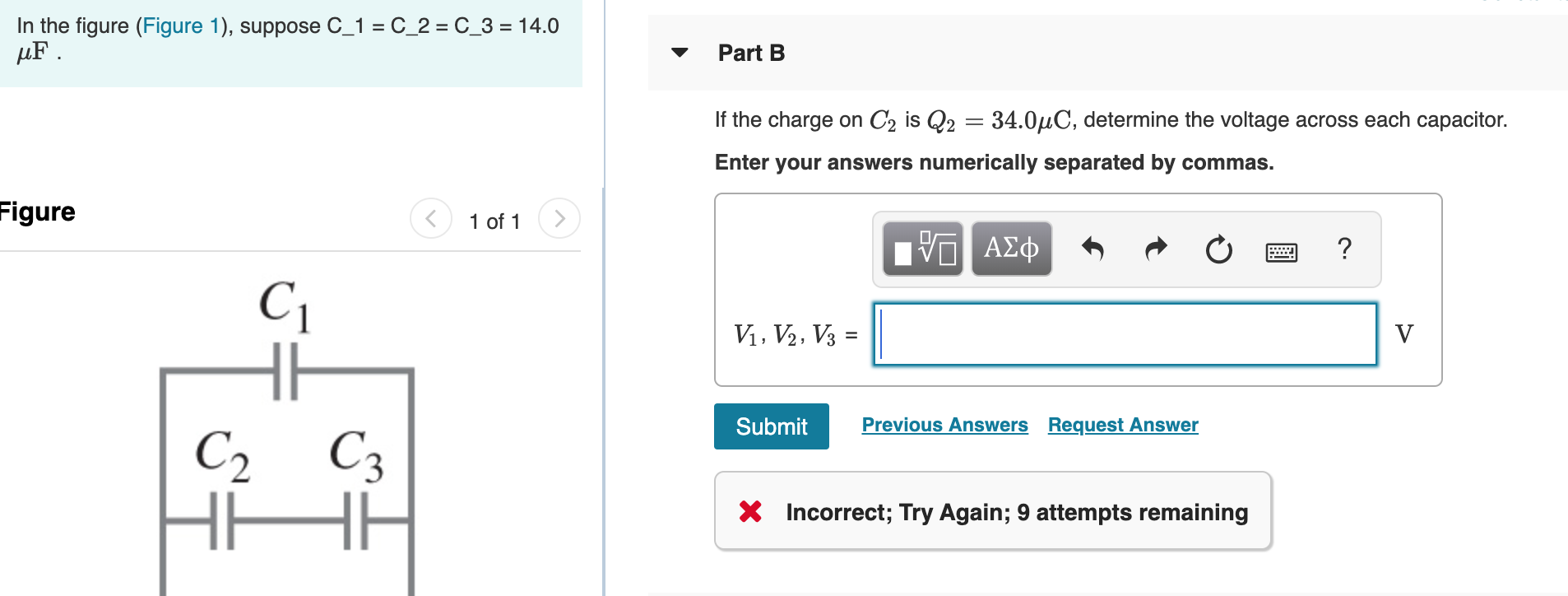 Solved Part A: If the charge on C2C2 is | Chegg.com