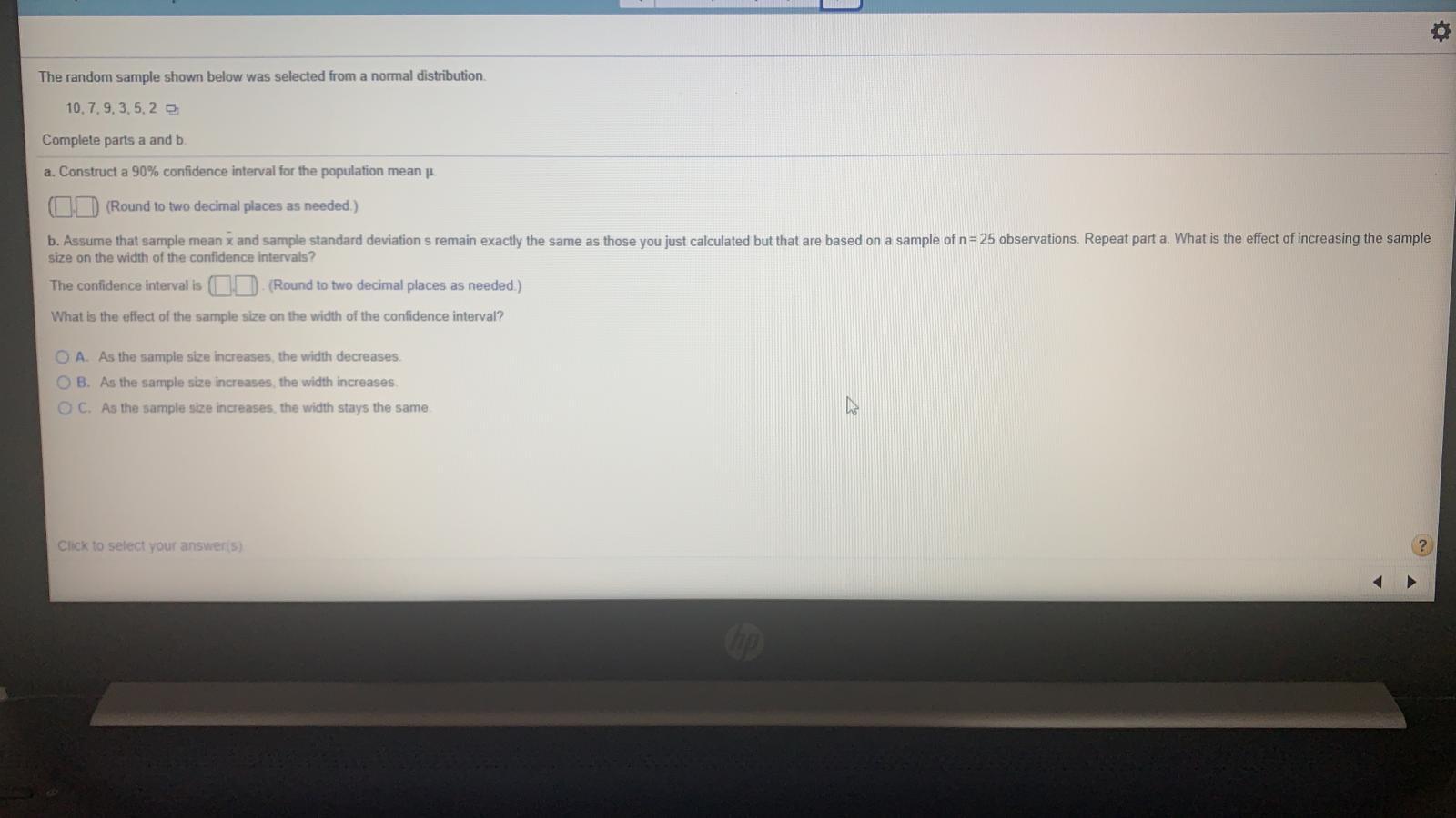 Solved of The random sample shown below was selected from a | Chegg.com