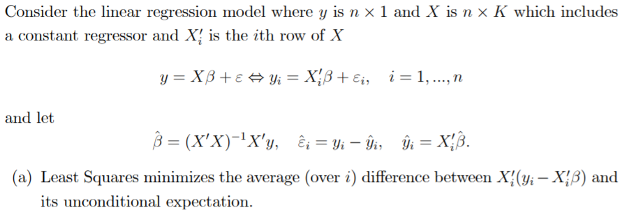 Solved Consider the linear regression model where y is n x 1 | Chegg.com