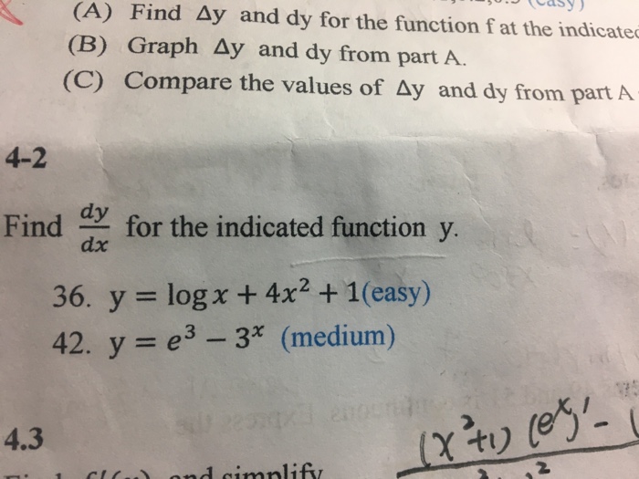 Solved (A) Find Ay and dy for the function f at the indicate | Chegg.com