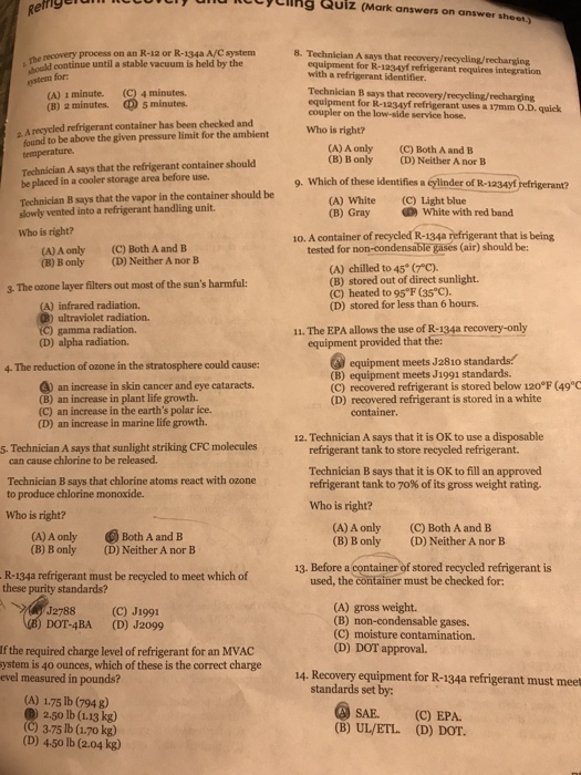 Solved und ncycling Quiz (Mark answers on answer she 8.