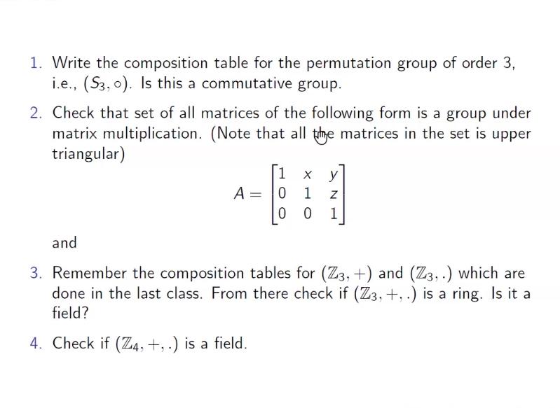 Solved 1. Write the composition table for the permutation | Chegg.com